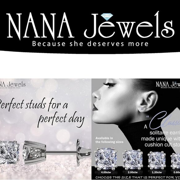 Cushion Cut Simulated Diamond Stud Earrings Sterling Silver 4ctw Jewelry - Picture 5 of 7